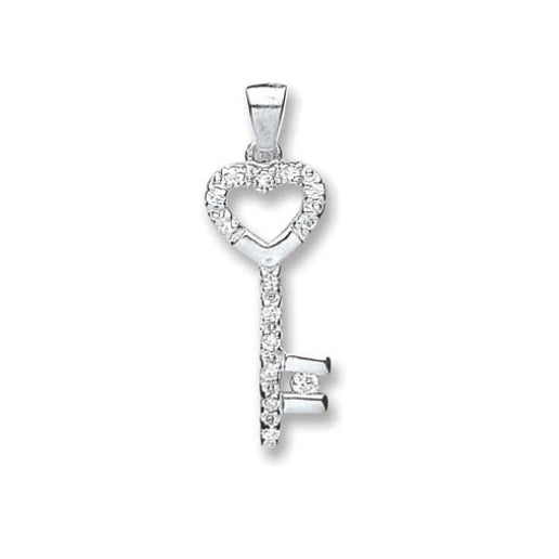 Silver Cubic Zirconia Key Drop Pendant