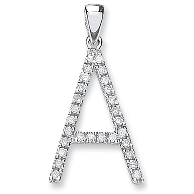 9ct White Gold 0.20ct Diamond A Letter Pendant