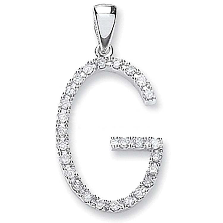 9ct White Gold 0.22ct Diamond G Letter Pendant