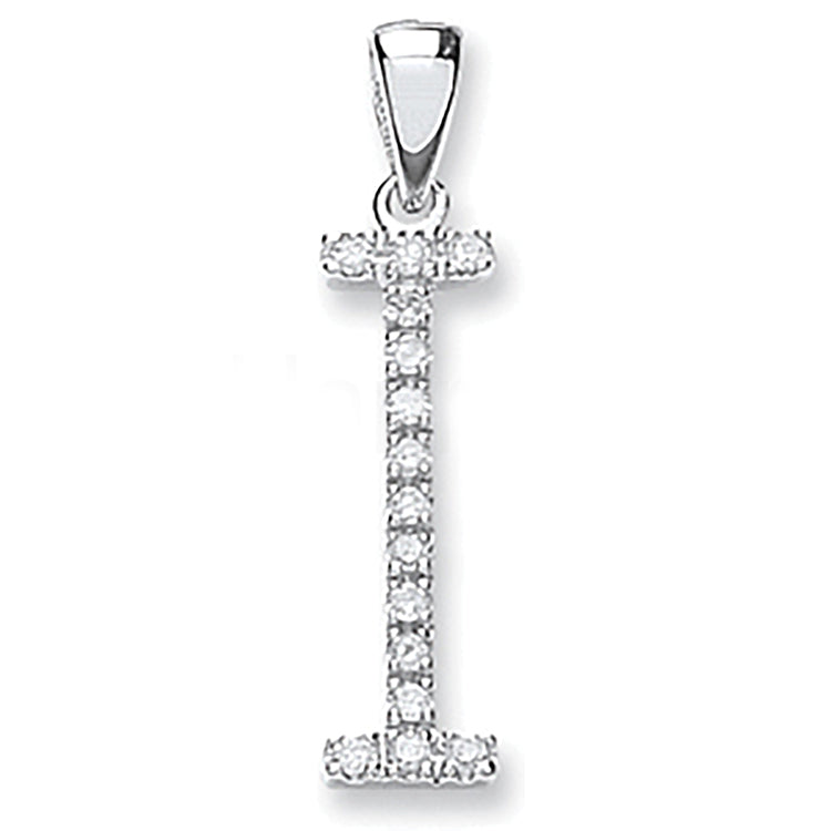 9ct White Gold 0.12ct Diamond I Letter Pendant