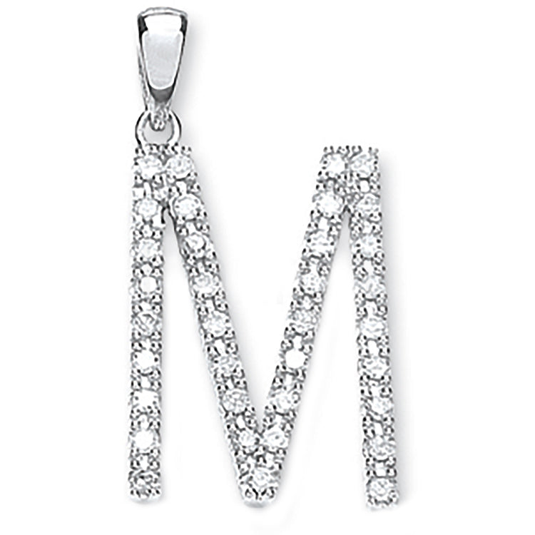 9ct White Gold 0.30ct Diamond M Letter Pendant