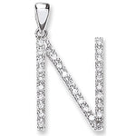 9ct White Gold 0.22ct Diamond N Letter Pendant