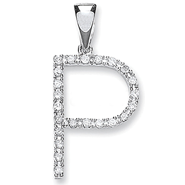 9ct White Gold 0.20ct Diamond P Letter Pendant