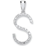 9ct White Gold 0.20ct Diamond S Letter Pendant