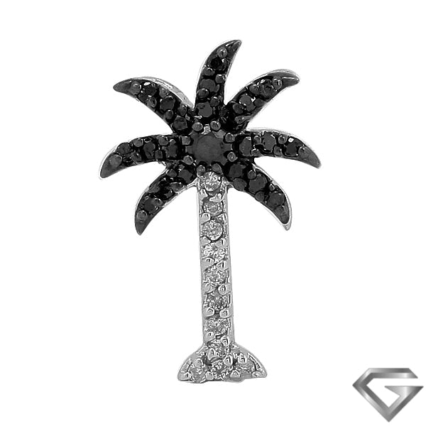 14K White Gold 0.25ctw Black Diamond Palm Tree Pendant