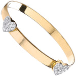 9ct Yellow Gold Expandable Baby Bangle Two Cubic Zirconia Heart