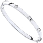 9ct White Gold Hollow Oval Baby Cubic Zirconia Bangle