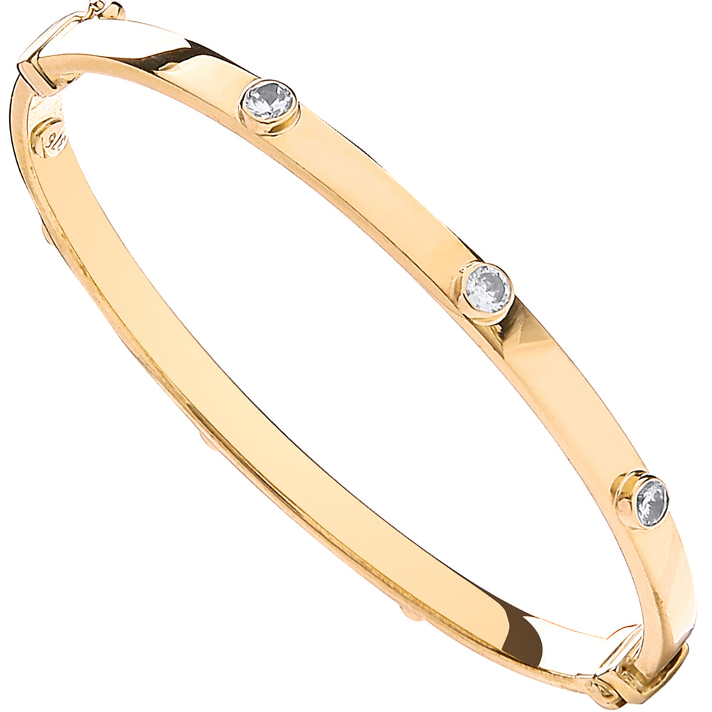 9ct Yellow Gold Hollow Oval Baby Cubic Zirconia Bangle