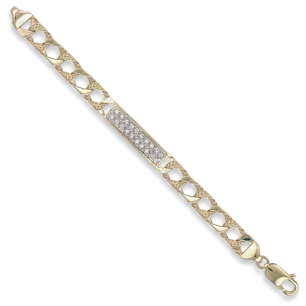 9ct Yellow Gold Casted Curb Baby Cubic Zirconia ID Bracelet