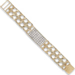 9ct Yellow Gold Plain & Bark Casted Curb Baby Cubic Zirconia ID Bracelet