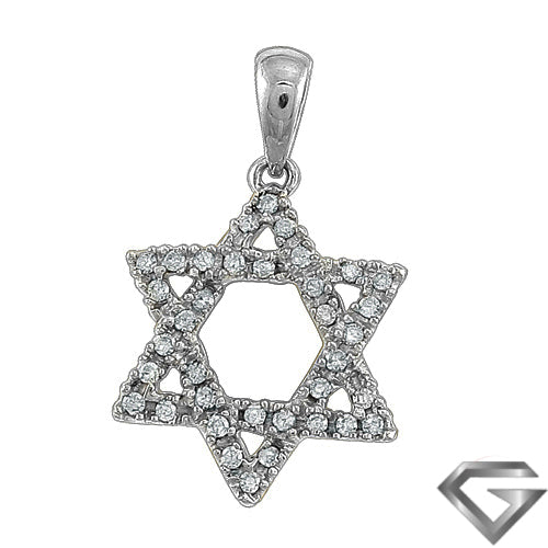 14K White Gold 0.15ctw star Of David' Pendant