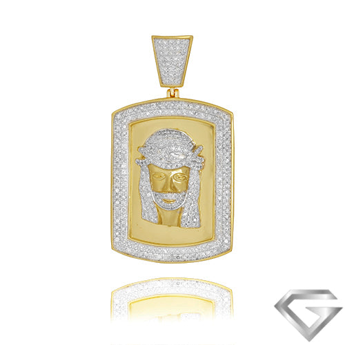 10K Yellow Gold 1.50ctw Diamond Jesus Dogtag