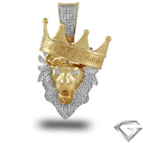 14K Yellow Gold 0.35ctw Diamond Lion Head With Crown