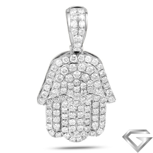 14K White Gold 2.00ctw Diamond Hamza Pendant