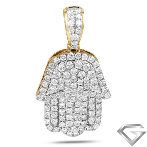 14K Yellow Gold 2.00ctw Diamond Hamza Pendant