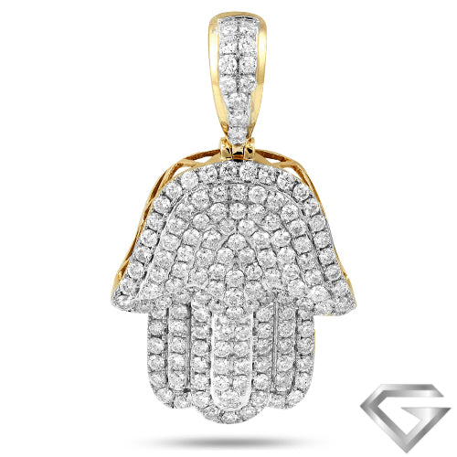 14K Yellow Gold 3.00ctw Diamond Hamza Pendant