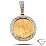 14K Yellow Gold 0.60ctw Diamond 1/10Th Oz American Eagle Pendant