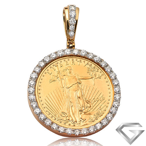 14K Yellow Gold 1.35ctw Diamond 1/4Th Oz American Eagle Pendant - Single Row