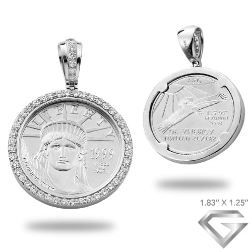 14K White Gold 1.75ctw Diamond 1/2 Oz Liberty Eagle Coin Pendant - Platinum.9995