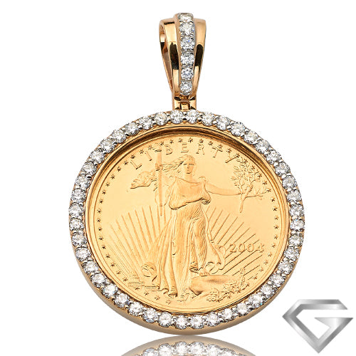 14K Yellow Gold 2.00ctw Diamond 1/2 Oz American Eagle Pendant - Single Row