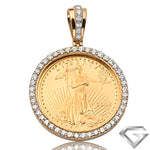 14K Yellow Gold 2.00ctw Diamond 1/2 Oz American Eagle Pendant - Single Row