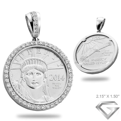 14K White Gold 2.75ctw Diamond 1 Oz. Liberty Eagle Pendant - Single Row - Platinum.9995