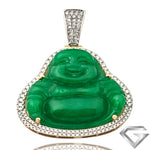 14K Yellow Gold 1.25ctw Diamond Pendant With 55.56ct Jade Buddha