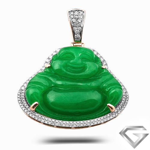 14K Yellow Gold 1.00ctw Diamond Pendant With 54.40ct Jade Buddha