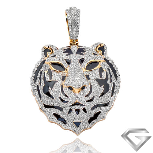 10K Yellow Gold 8.00ctw Diamond Tiger Head Pendant