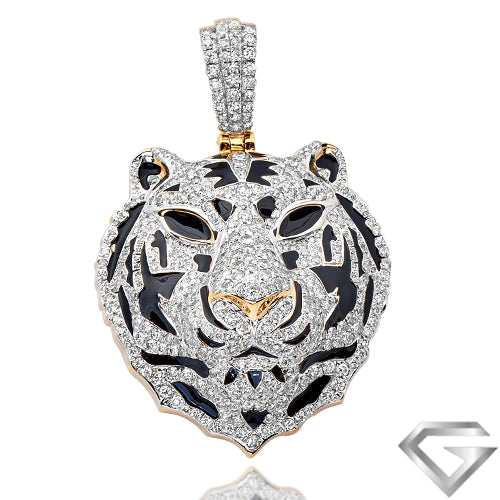 10K Yellow Gold 3.50ctw Diamond Tiger Head Pendant