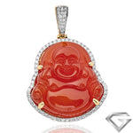 14K Yellow Gold 1.00ctw Diamond Pendant With 40.50ct Red Agate Buddha