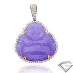 14K Yellow Gold 1.50ctw Diamond Pendant With 62.35ct Lavender Jade Buddha