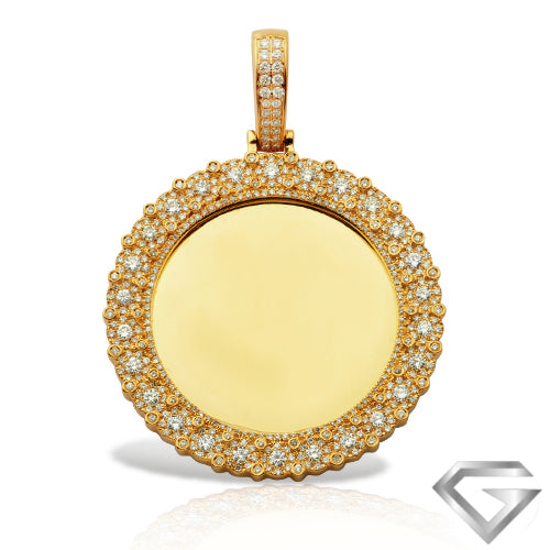 10K Yellow Gold 1.75ctw Diamond Mirror Disc Pendant With Fleur Cluster Border