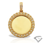 10K Yellow Gold 1.75ctw Diamond Mirror Disc Pendant With Fleur Cluster Border