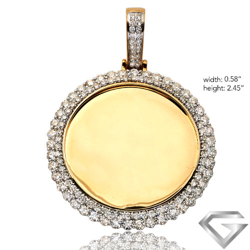 10K Yellow Gold 5.15ct Diamond Memorial Pendant - 2 Row Border(Picture / Photo Pendants)