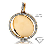 14K Yellow Gold 3.50ctw Diamond Rotating 2-Sided Memorial Pendant - Single Row Border(Picture / Photo Pendants)