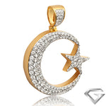 10K Yellow Gold 2.85ctw Diamond Crescent Moon With Star Pendant