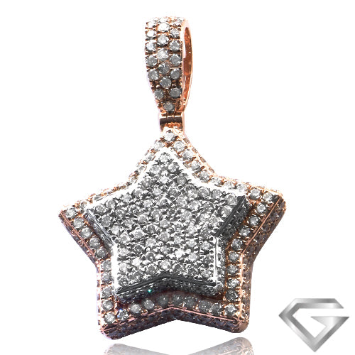 14K Rose Gold & White 4.50ctw Two Tone Diamond 3-D Star Pendant [White Star]