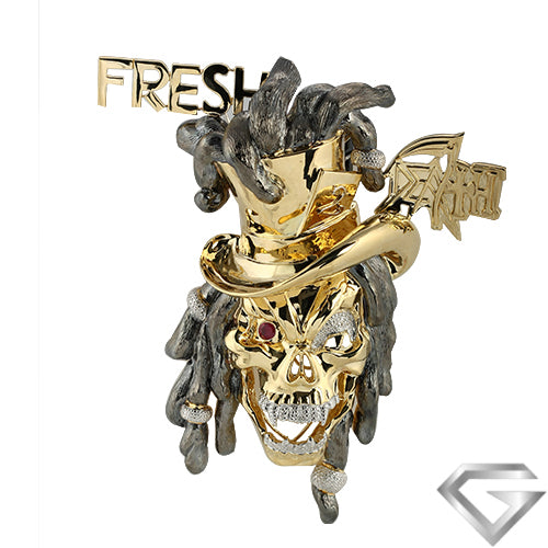 10K Yellow Gold 7.00ctw Fresh 2 Death Skull Pendant