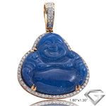 14K Yellow Gold 1.00ctw Diamond Buddha Pendant - 50.0ct Blue Jade