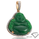 14K Yellow Gold 1.00ctw Diamond Buddha Pendant - 50.0ct Green Jade