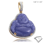 14K Yellow Gold 1.00ctw Diamond Buddha Pendant - 50.0ct Lavender Jade