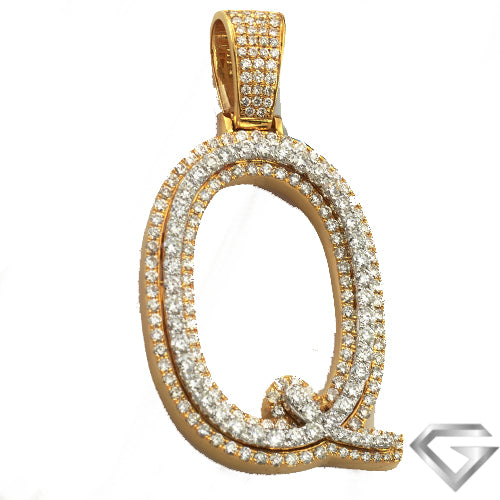 10K Yellow Gold & White 3.85ctw Two Tone Diamond Initial Pendant - "Q"