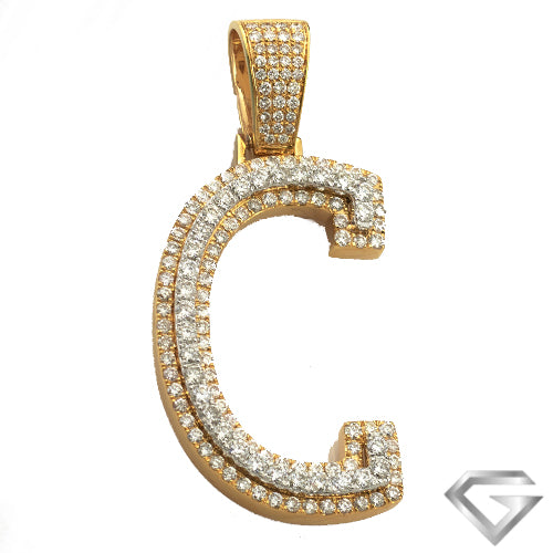 10K Yellow Gold & White 3.00ctw Two Tone Diamond Initial Pendant - "C"