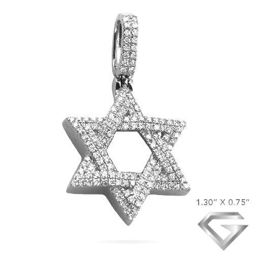 14K White Gold 0.75ctw Diamond Star Of David Pendant-Woven Design