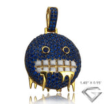 10K Yellow Gold 3.56ct Blue Cz Freezing Emoji Pendant - White Enamel Teeth