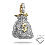 14K Yellow Gold 1.25ctw Diamond Puffed Money Bag Pendant