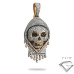 10K Yellow Gold 3.00ctw Black And White Diamond Hooded Skeleton Pendant - Dripping Dia