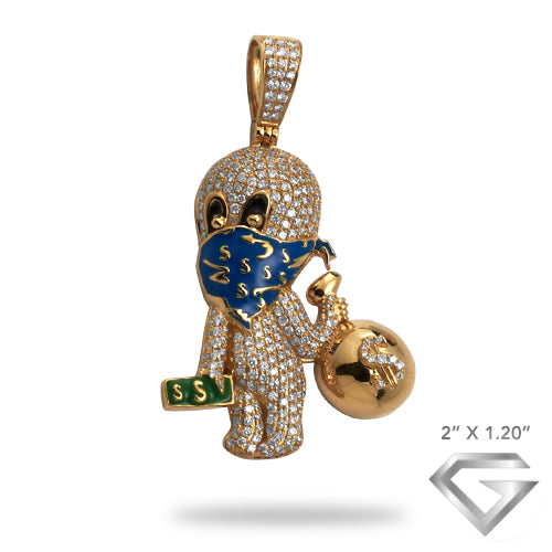 14K Yellow Gold 1.85ctw Diamond 'Friendly Ghost' Bandit Character - Blue Bandana