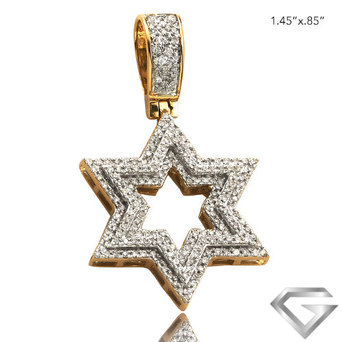 14K Yellow Gold 0.60ctw Diamond 3-D Star Of David Pendant - Open Middle